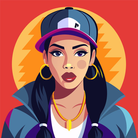 Beautiful young woman in a cap and jacket. Vector illustration.