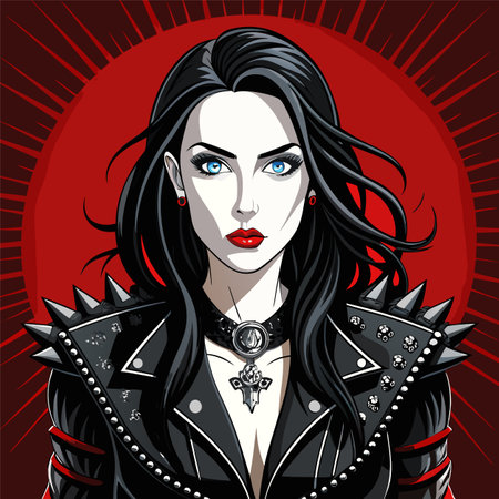 Portrait of beautiful brunette girl in armor. Vector illustration.のイラスト素材