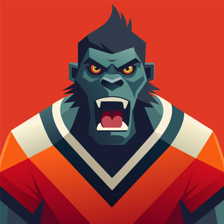 Gorilla vector illustration. Angry gorilla in red sportswear.のイラスト素材