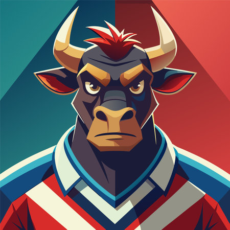 Bull in the red and blue colors. Vector illustration for your designのイラスト素材