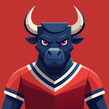 Vector illustration of a strong powerful bull on a red background in the style of flat design.のイラスト素材
