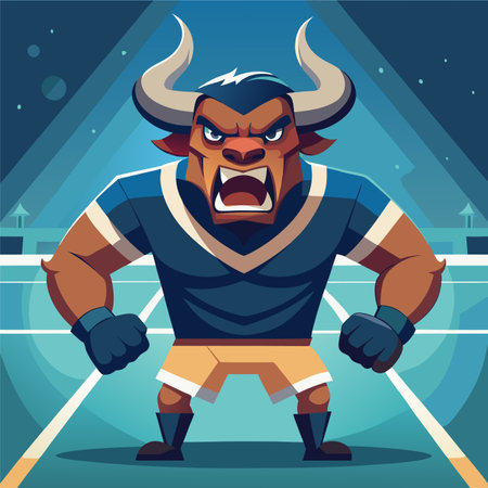 Vector illustration of a cartoon angry bison in a hockey arena.のイラスト素材