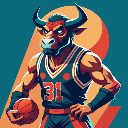cartoon vector basketball maskot bullのイラスト素材