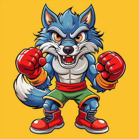 wolf boxing fighter mascotのイラスト素材