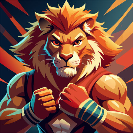 lion boxing fight animal mascot sport logoのイラスト素材