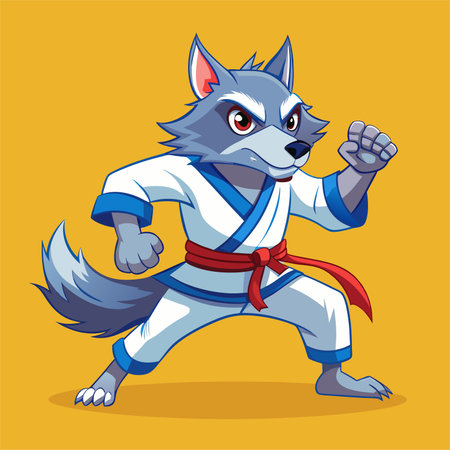 Wolf taekwondo cartoon character. Vector illustration of a wolf taekwondo.のイラスト素材