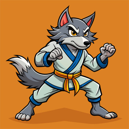 Vector illustration of a wolf in a karate suit. Cartoon characterのイラスト素材