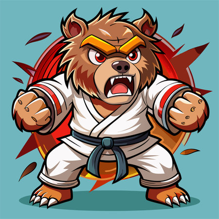 cartoon illustration karate bear in kimonoのイラスト素材