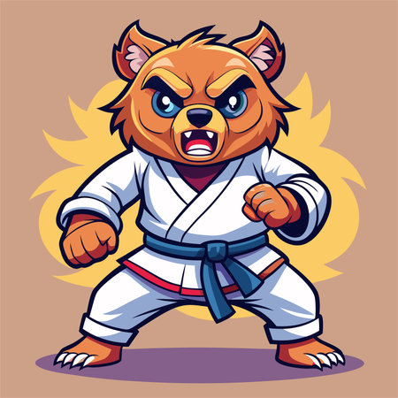 cartoon illustration karate bear in kimonoのイラスト素材
