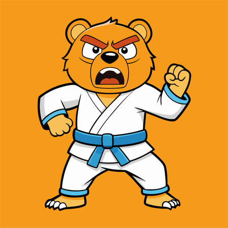 cartoon illustration karate bear in kimonoのイラスト素材