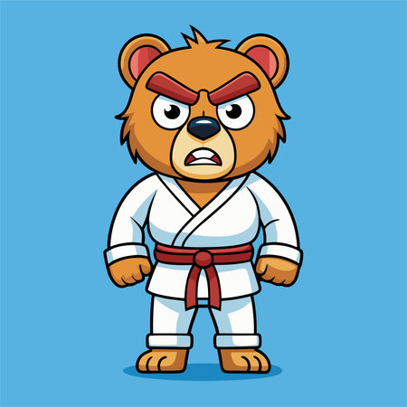 cartoon illustration karate bear in kimonoのイラスト素材