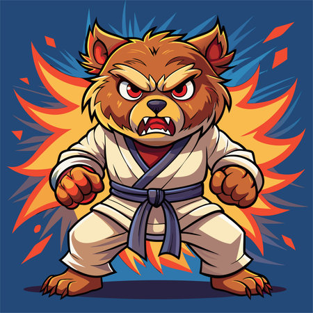 cartoon illustration karate bear in kimonoのイラスト素材