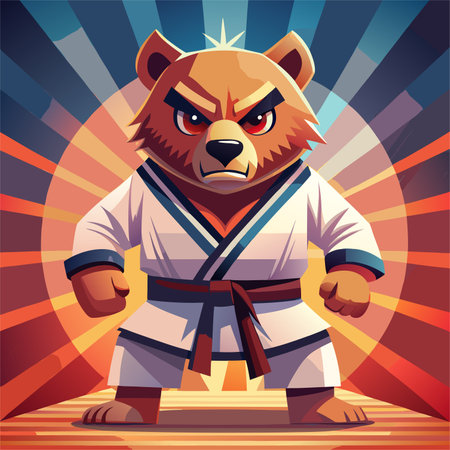 cartoon illustration karate bear in kimonoのイラスト素材