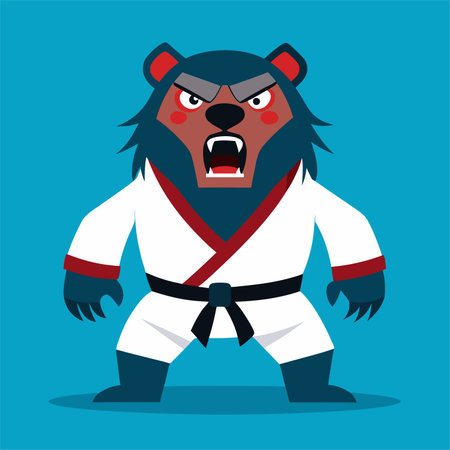 cartoon illustration karate bear in kimonoのイラスト素材