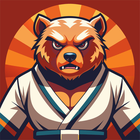 cartoon illustration karate bear in kimonoのイラスト素材