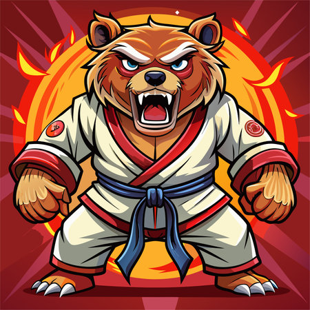 cartoon illustration karate bear in kimonoのイラスト素材