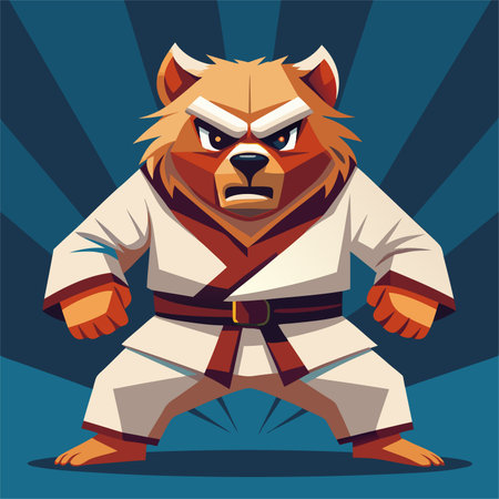 cartoon illustration karate bear in kimonoのイラスト素材