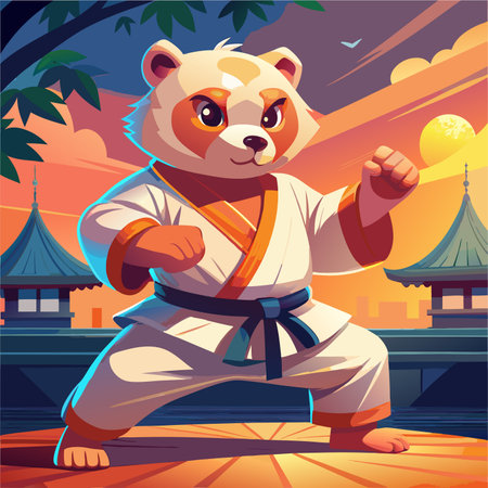 cartoon illustration karate bear in kimonoのイラスト素材
