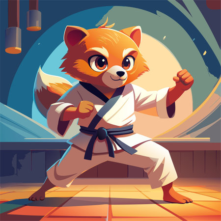 cartoon illustration karate bear in kimonoのイラスト素材