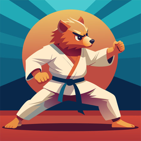 cartoon illustration karate bear in kimonoのイラスト素材