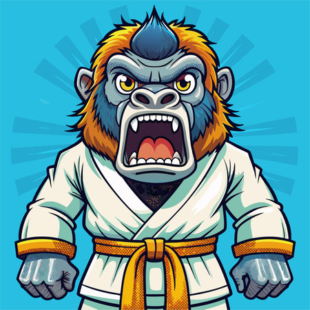 karate strpng gorilla in kimono character maskotのイラスト素材