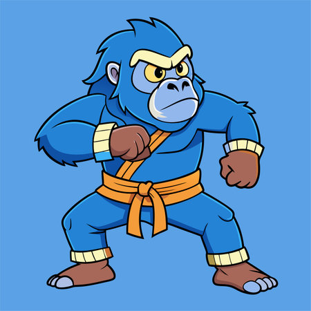 Vector illustration of a strong gorilla in a kimono. Cartoon style.
