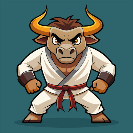 Vector illustration of a cartoon bull in kimono with horns.のイラスト素材