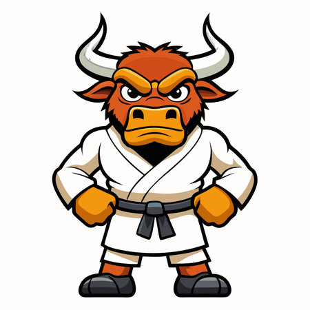 Bull Tae Kwon Do Fighter Cartoon Mascot Illustrationのイラスト素材
