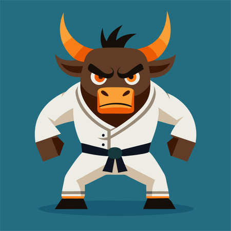 Vector illustration of a strong angry bull in a kimono.のイラスト素材