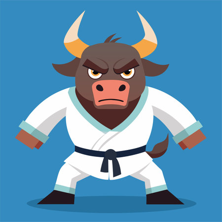 Vector illustration of a strong angry bull in a kimono.のイラスト素材