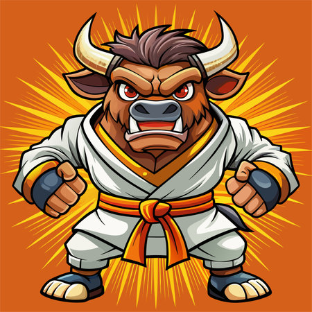 Vector illustration of a strong angry bull in a kimono.のイラスト素材