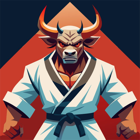 Vector illustration of a strong angry bull in a kimono.のイラスト素材