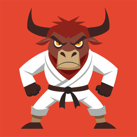 Vector illustration of a strong angry bull in a kimono.のイラスト素材