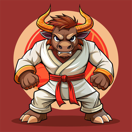 Vector illustration of a strong angry bull in a kimono.のイラスト素材