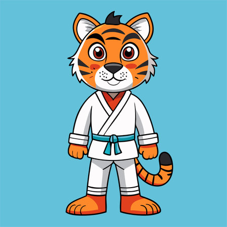 tiger karate kimono judo taekwondo vector sport mascotのイラスト素材
