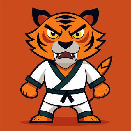 Taekwondo Tiger Cartoon Mascot Character Vector Illustrationのイラスト素材