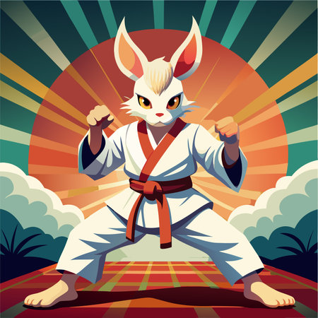 rabbit cartoon karate illustrationのイラスト素材