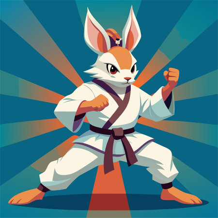 rabbit cartoon karate illustrationのイラスト素材