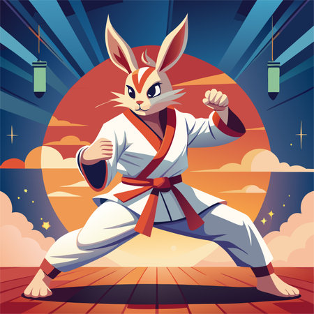 Rabbit in kimono. Vector illustration of a cartoon character.のイラスト素材