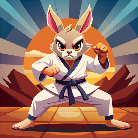 Cartoon karate rabbit in kimono. Vector illustration.のイラスト素材