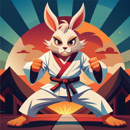 Vector illustration of a karate rabbit in a kimono.のイラスト素材