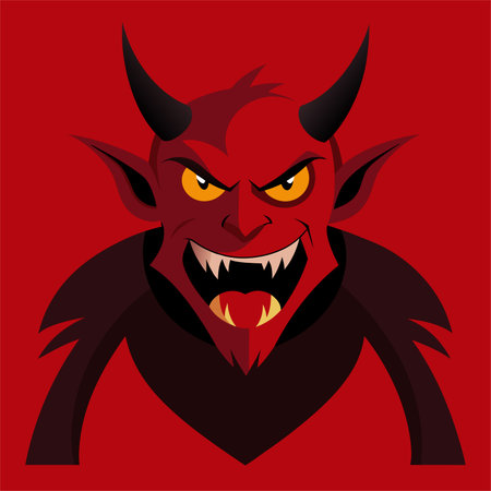 Devil with horns. Vector illustration of a devil on a red background.のイラスト素材