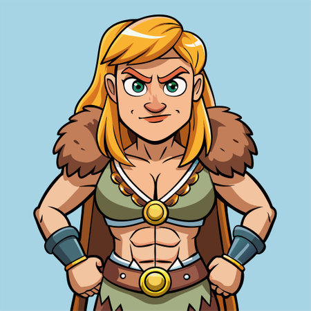 cartoon illustration of barbarian womanのイラスト素材