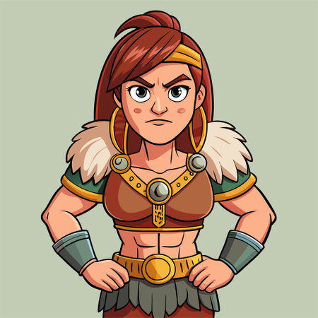 cartoon illustration of barbarian womanのイラスト素材