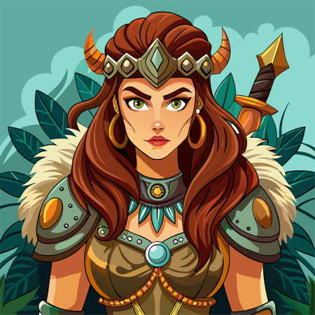 cartoon illustration of barbarian womanのイラスト素材