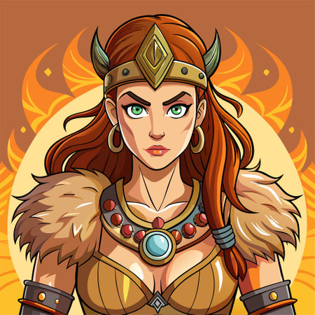 cartoon illustration of barbarian womanのイラスト素材