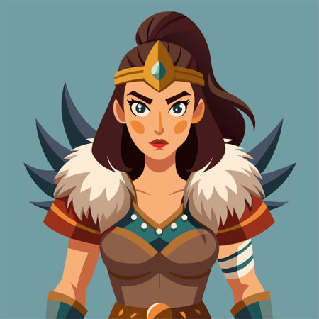 Portrait of a beautiful girl in a warrior costume. Vector illustrationのイラスト素材
