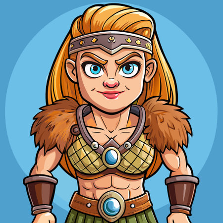 Cartoon vector illustration of a female barbarian warrior or gladiatorのイラスト素材