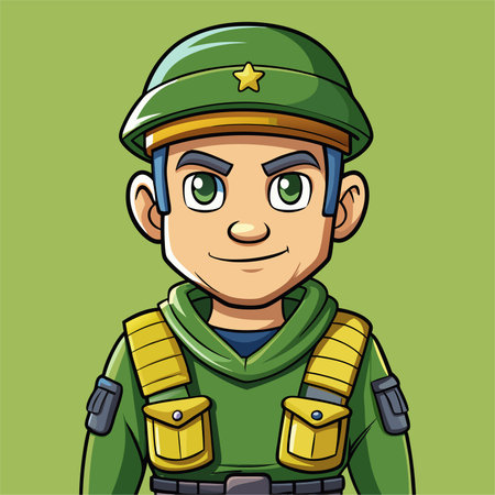 Illustration of a Cute Boy in a Green Army Uniform - Vectorのイラスト素材