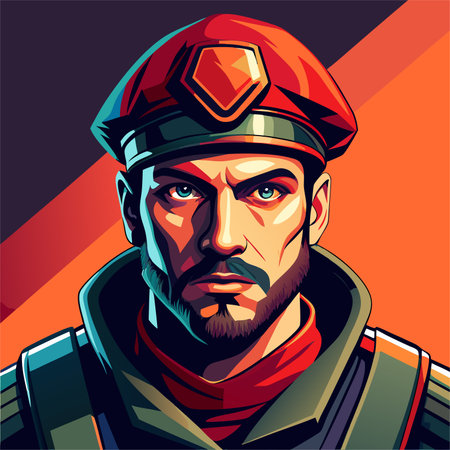 Portrait of a fireman. Vector illustration in retro style.のイラスト素材